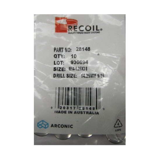 Recoil M14 x 1.25 x 3/8 Thread Repair Inserts - Packaging