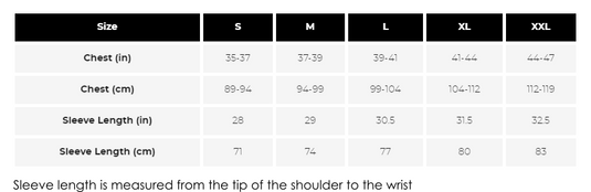 Reflect360 CRS Mens Jacket Sizing Guide