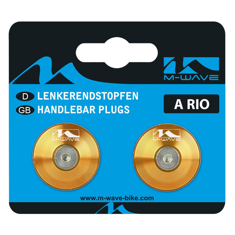 Load image into Gallery viewer, M-Wave Alloy Bar End Plugs Gold - Packaging
