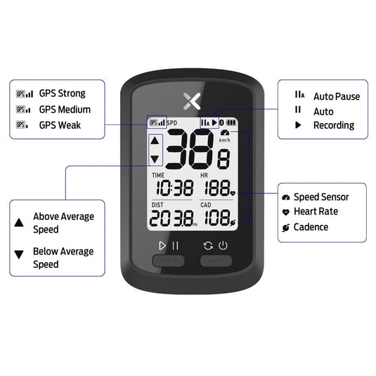 Azur XOSS Commuter GPS Cycle Computer - 10 Functions