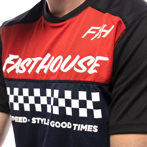 Load image into Gallery viewer, Fasthouse Alloy Mesa Short Sleeve Jersey - Red/Navy - Men&#39;s
