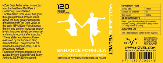 NZVel Enhance Formula Deer Velvet - 120 Capsules