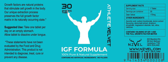 NZVel IGF Athlete Formula Deer Velvet - 30 x 3400NG Tablets