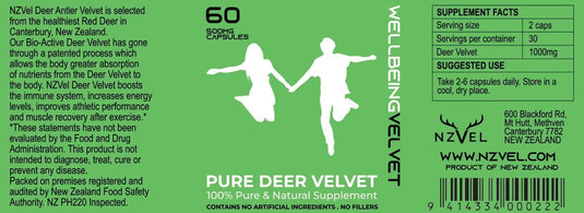 NZVel Pure Deer Antler Velvet - 60 Capsules
