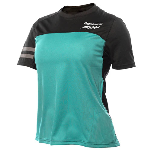Load image into Gallery viewer, Fasthouse Women&#39;s Sidewinder Short Sleeve Jersey - Black/Teal
