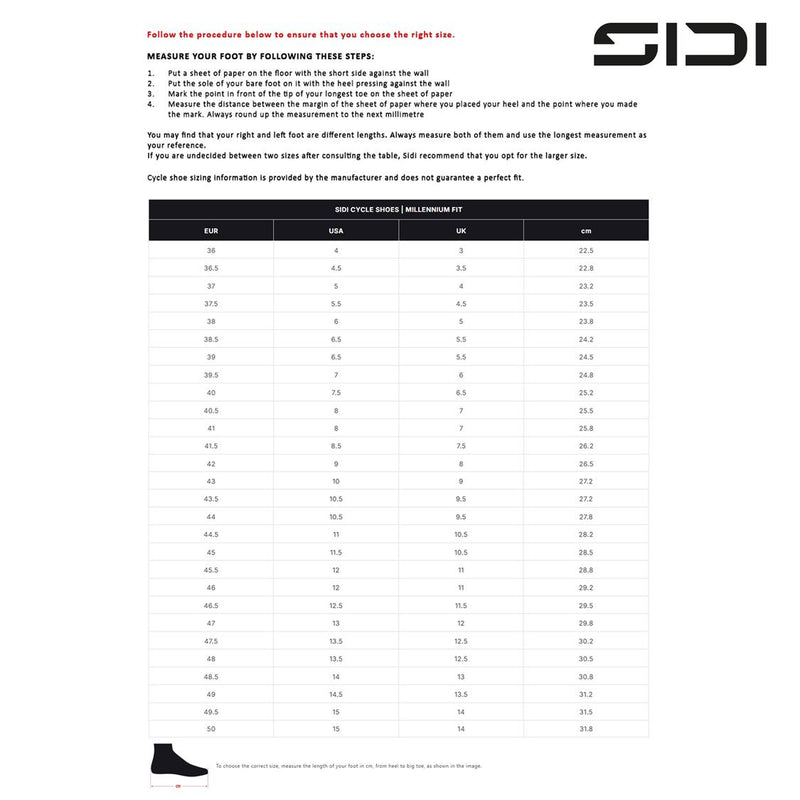 Load image into Gallery viewer, SIDI Cycle Millenium Fit - Size Chart
