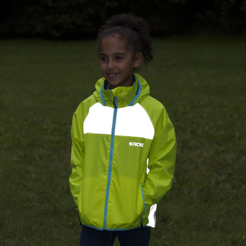 Load image into Gallery viewer, Proviz Nightrider Kids Fleece-Line Jacket Yellow - Front Nighttime
