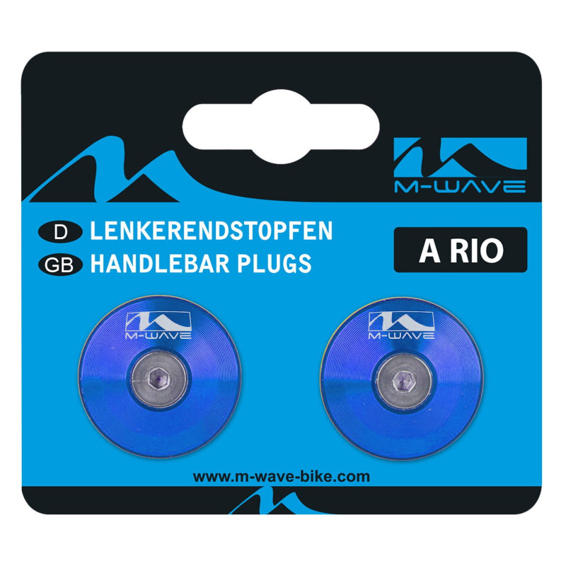 Load image into Gallery viewer, M-Wave Alloy Bar End Plugs Blue - Packaging
